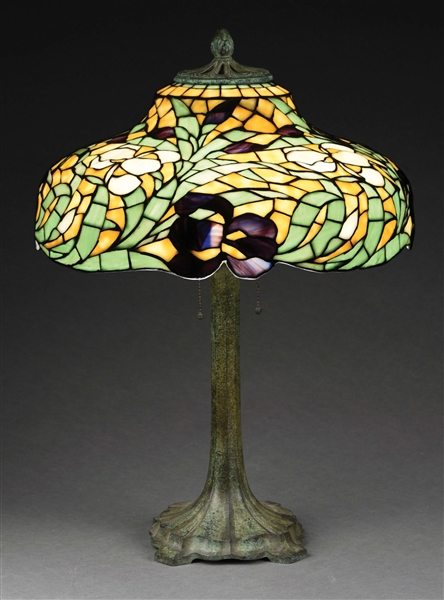 J. A. WHALEY IRIS LEADED GLASS LAMP.
