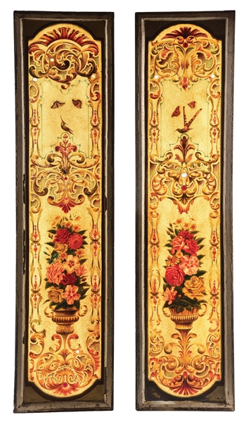 PAIR OF DECORATED WINDOW PANELS.