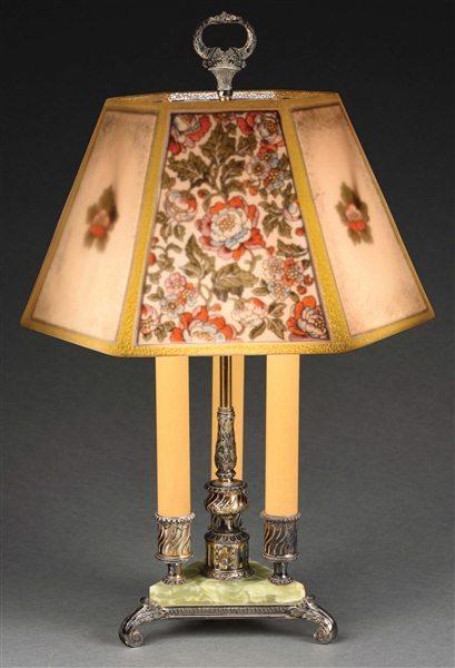 PAIRPOINT REVERSE PAINTED TABLE LAMP W/ FLORAL PATTERN.