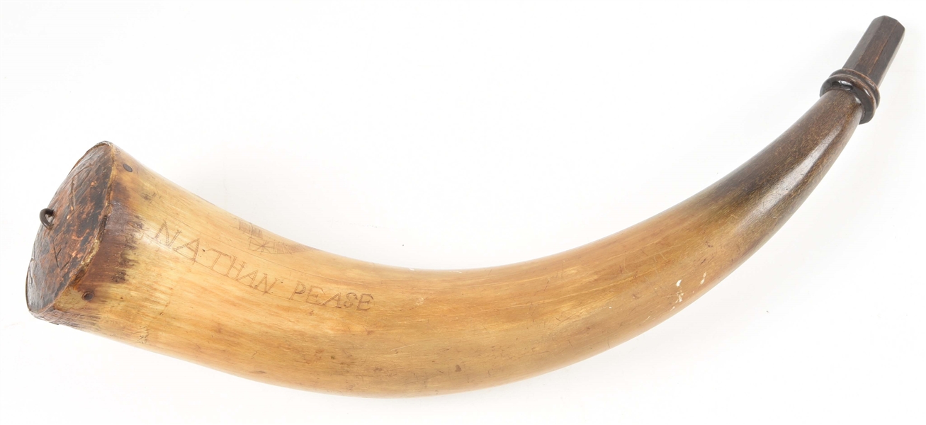 POWDER HORN CARVED NATHAN PEASE.