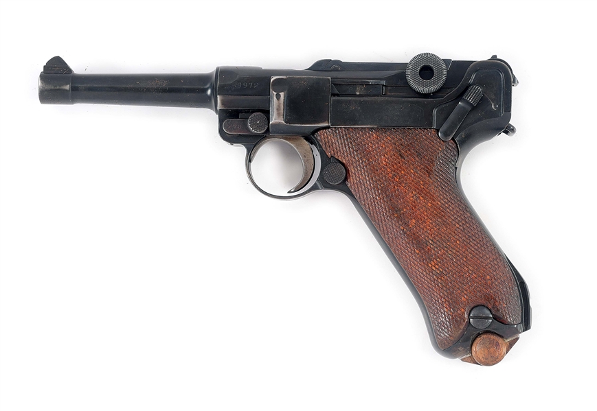 (C) GERMAN WORLD WAR I DWM "1917" DATE P.08 LUGER WITH HOLSTER & SPARE MAGAZINE.