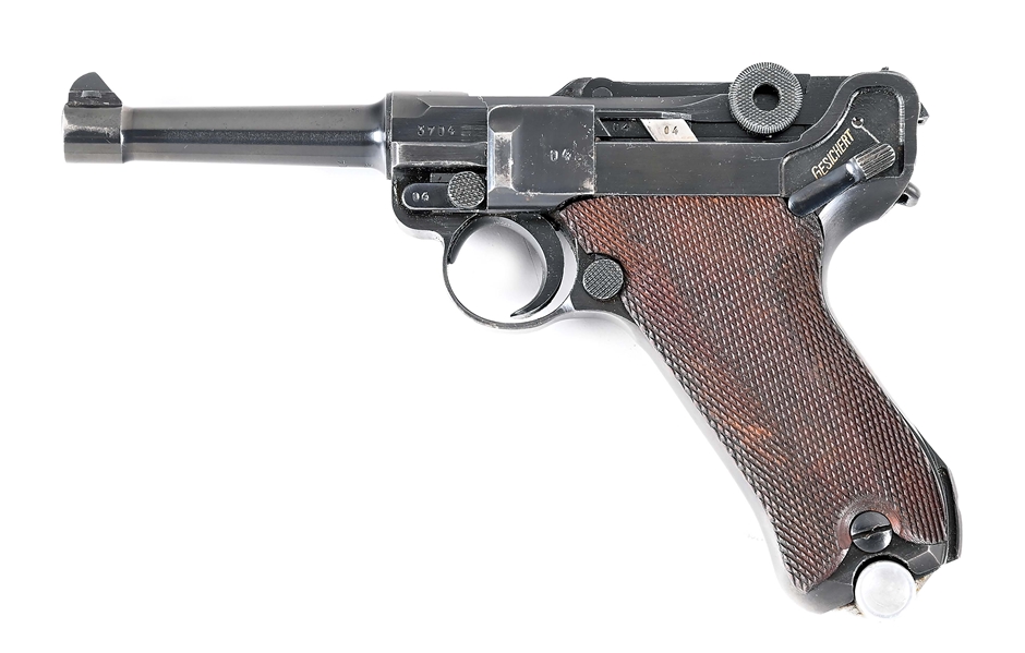 (C) EXCEPTIONAL ALL MATCHING MAUSER "1937" DATE P.08 LUGER SEMI-AUTOMATIC PISTOL WITH RARE "K" PATTERN LEATHER HOLSTER & SPARE MATCHING MAGAZINE.