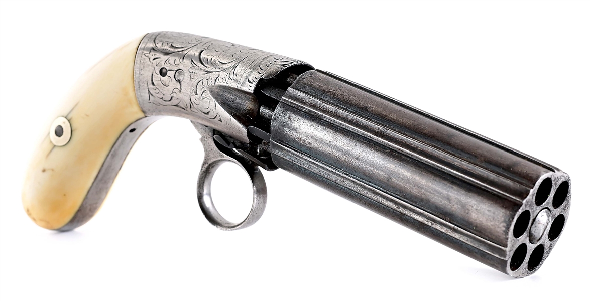 (A) UNMARKED IVORY GRIPPED PEPPERBOX.