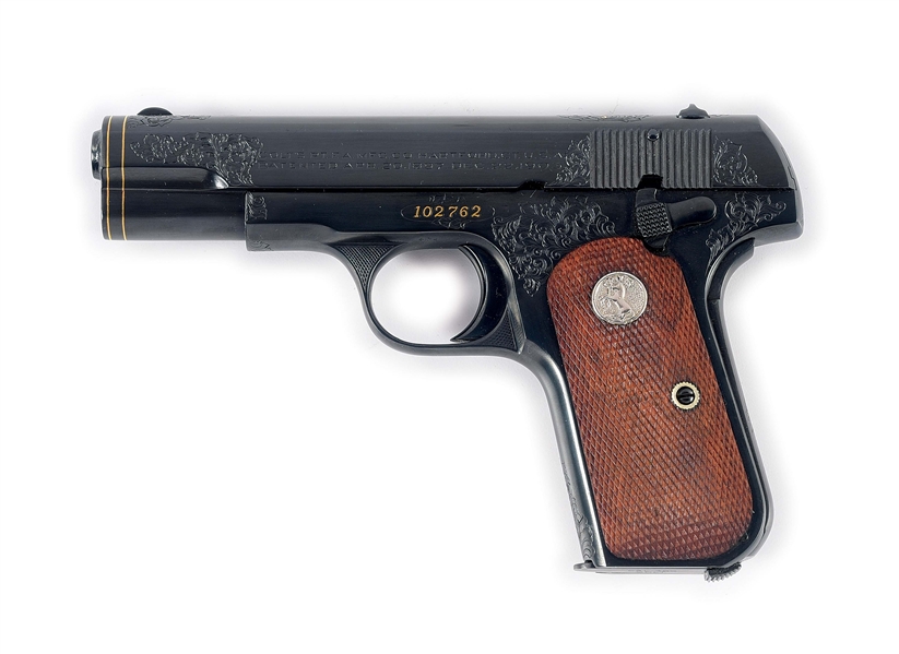 (C) EXCEPTIONALLY ATTRACTIVE, J. DEMUNCK MASTER ENGRAVED, COLT MODEL 1908 HAMMERLESS SEMI-AUTOMATIC PISTOL (1930).