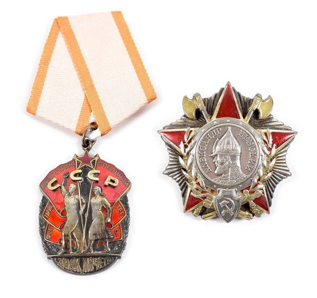 LOT OF 2: SOVIET ORDER OF ALEXANDER NEVSKY AND BADGE OF HONOR.