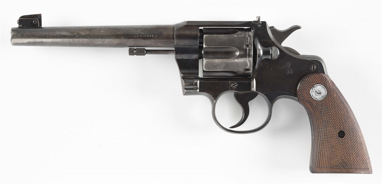 (C) COLT OFFICERS MODEL HEAVY BARREL TARGET .38 SPECIAL DOUBLE ACTION REVOLVER (1938).