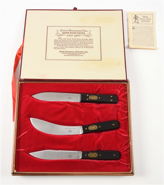 LOT OF 3: JOHN RUSSEL CUTLERY CO GREEN RIVER KNIVES ANNIVERSARY SET.