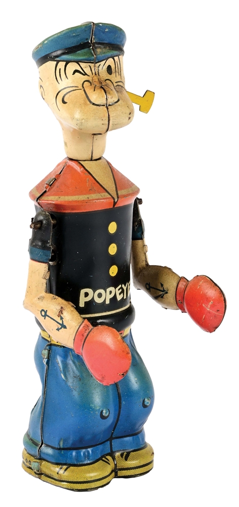 J. CHEIN & CO. TIN LITHO WIND-UP POPEYE SHADOW BOXER TOY.
