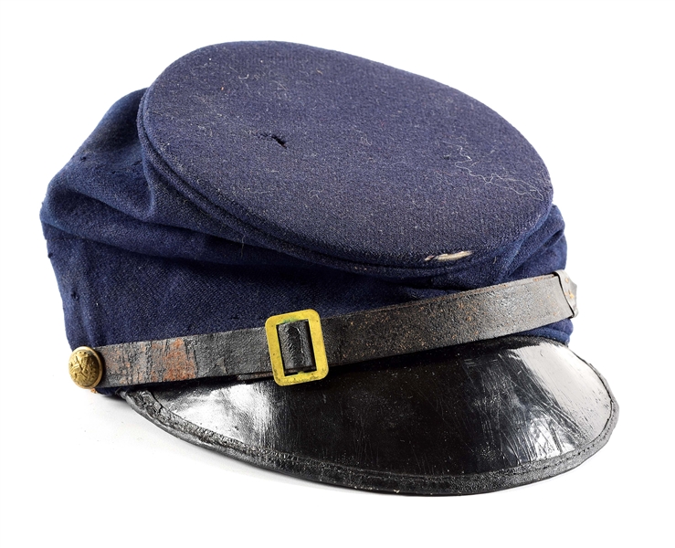 US CIVIL WAR PATTERN 1858 MCDOWELL STYLE FORGE CAP NAMED TO JAMES BOULDUS, 3RD MISSOURI CAVALRY, CSA.