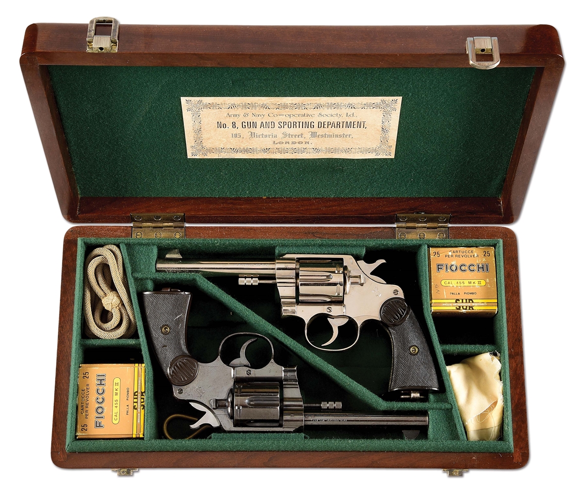 (C) CASED PAIR OF BRITISH PROOFED COLT NEW SERVICE .455 ELEY DOUBLE ACTION REVOLVERS (1915).