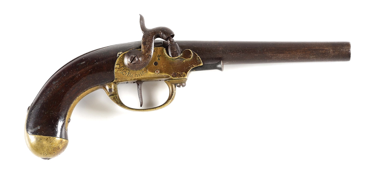 (A) ST. ETIENNE FRENCH 1777 PISTOL, CONVERTED TO PERCUSSION.