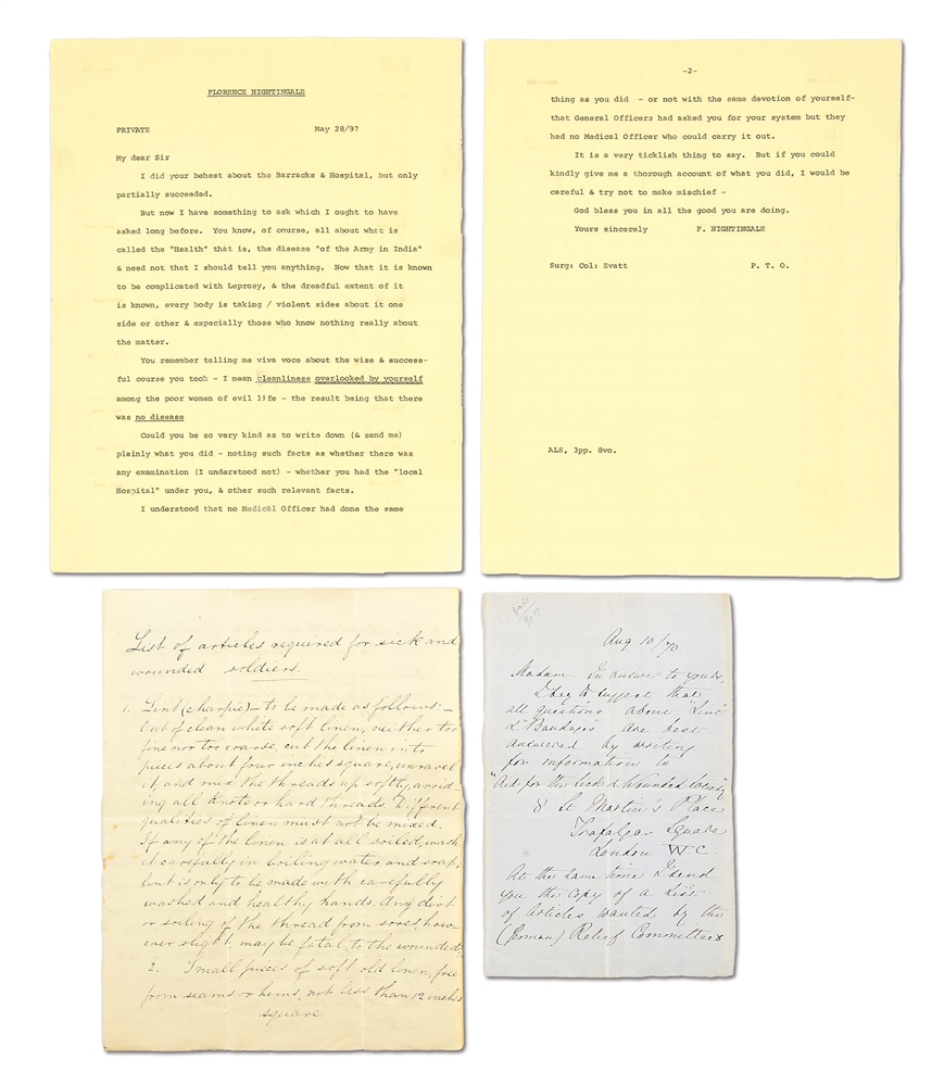 LOT OF 2: FLORENCE NIGHTINGALE LETTERS, ONE FROM FRANCO-PRUSSIAN WAR.