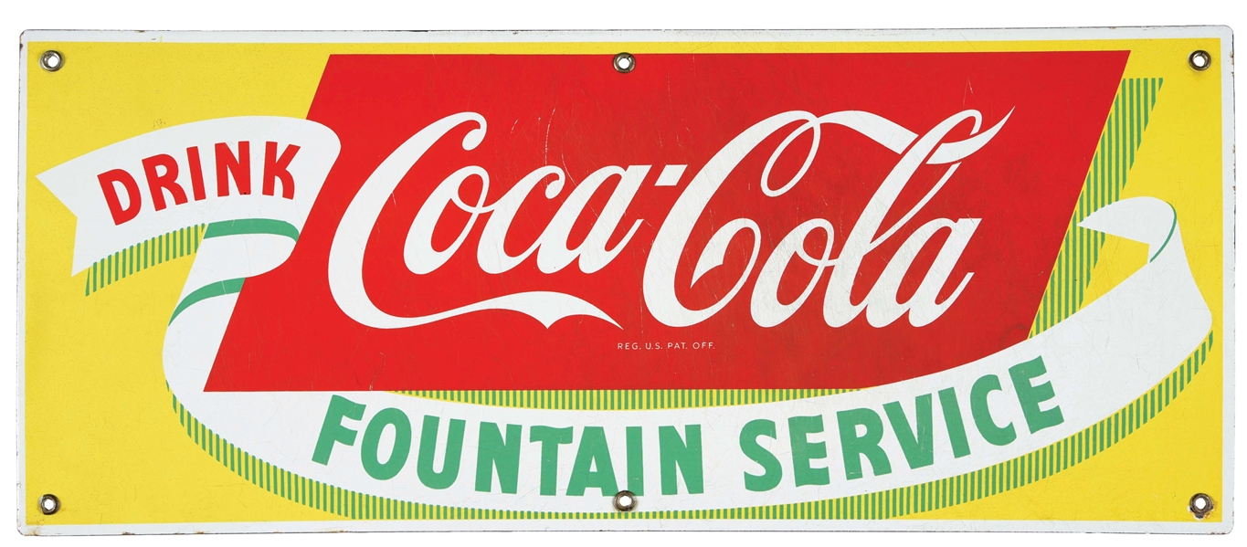 SINGLE-SIDED PORCELAIN COCA-COLA FOUNTAIN SERVICE SIGN.