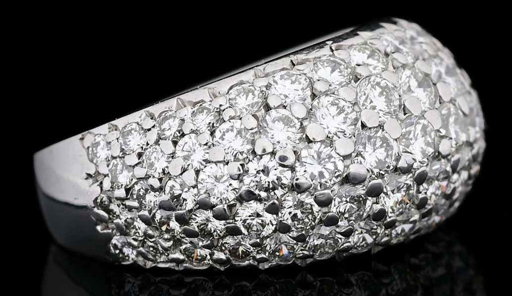 CARTIER STYLE 18K WHITE GOLD 3CT PAVE-SET DIAMOND DOME RING.