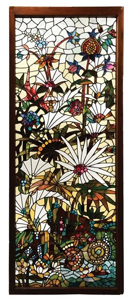 LARGE FLORAL STAINED GLASS WINDOW. 