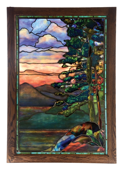 LANDSCAPE STAINED GLASS WINDOW ATTRIBUTED TO TIFFANY STUDIOS