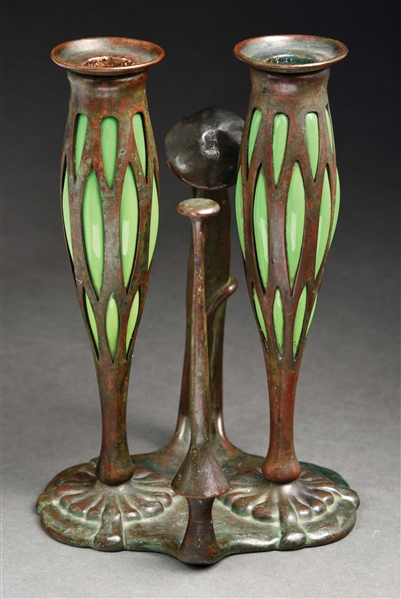 TIFFANY STUDIOS BLOWN-OUT DOUBLE CANDLESTICK.