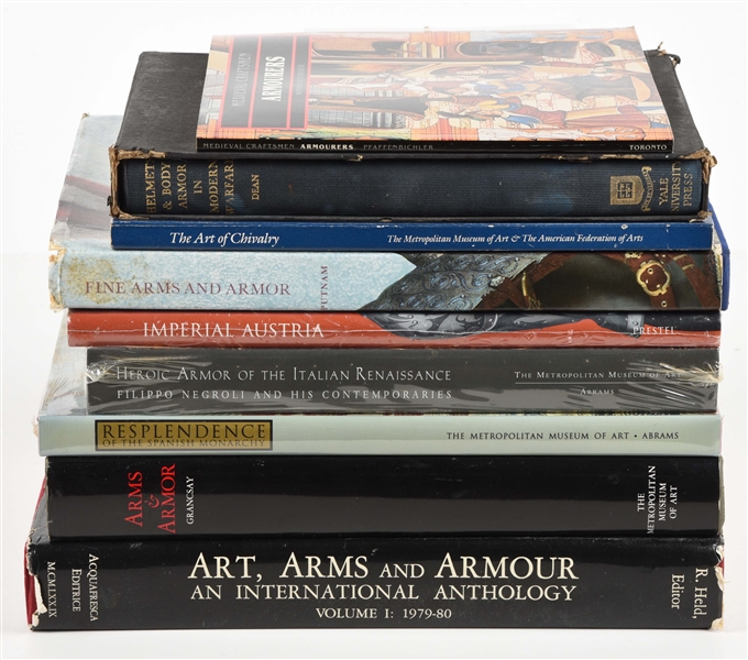 LOT OF 9: ARMS AND ARMOR REFERENCE BOOKS.