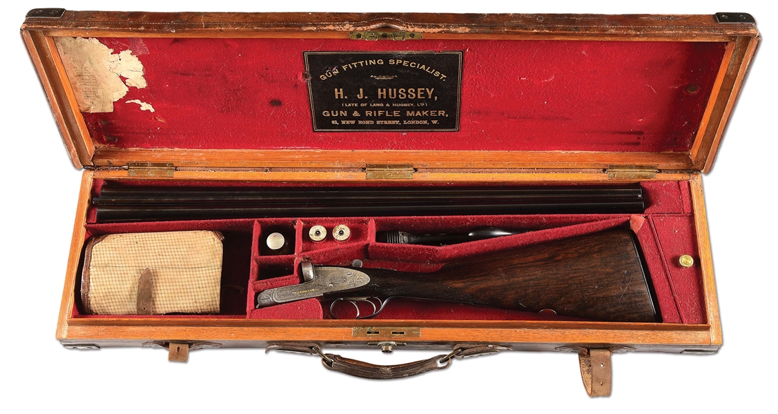 (C) H.J. HUSSEY IMPERIAL EJECTOR 12 BORE SHOTGUN IN FITTED OAK AND LEATHER CASE.