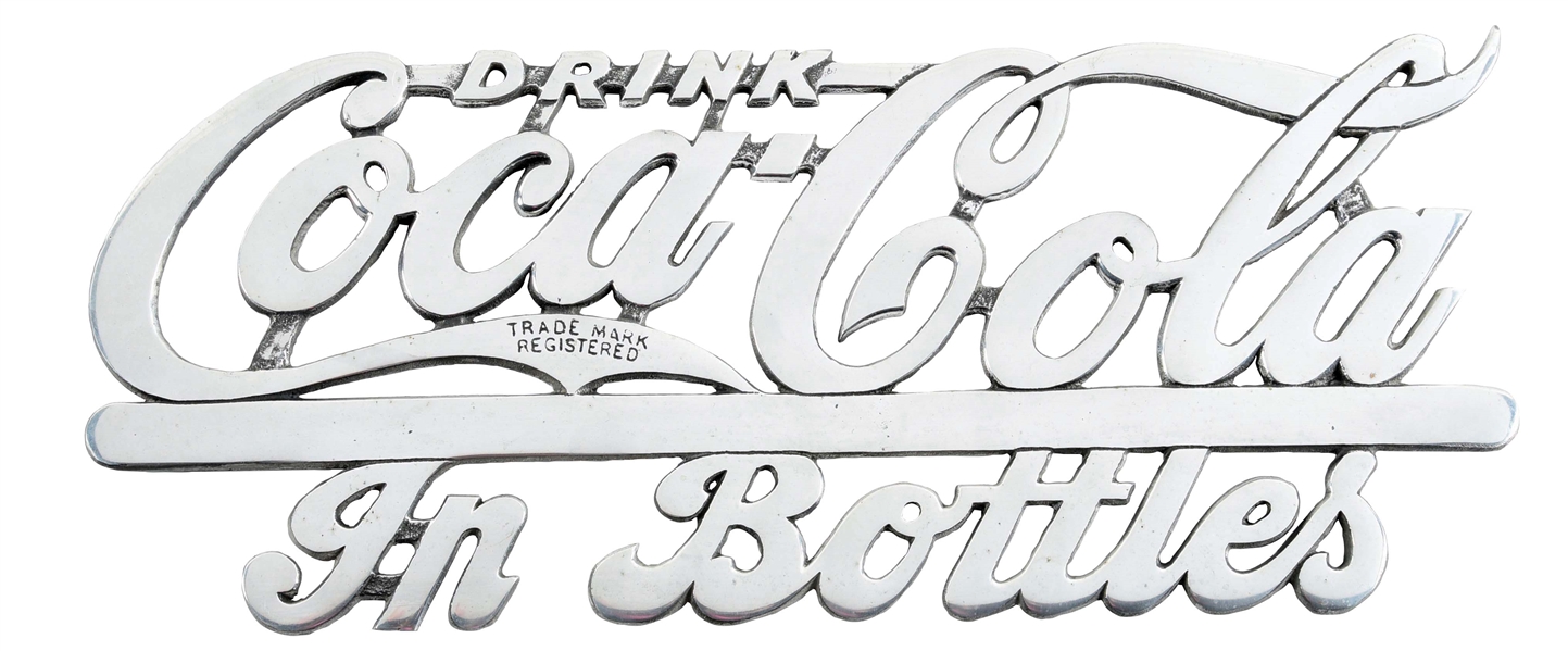 COCA-COLA IN BOTTLES STAINESS STEEL RADIATOR PLATE SIGN.