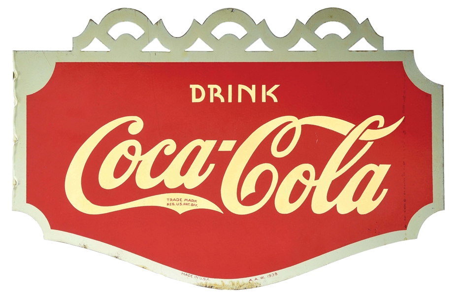 DRINK COCA-COLA PAINTED METAL FLANGE SIGN.