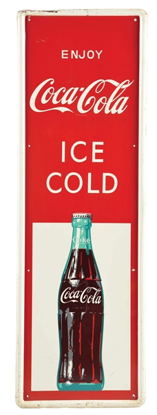 ENJOY COCA-COLA ICE COLD SELF-FRAMED TIN SIGN.