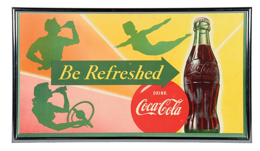 FRAMED "BE REFRESHED" COCA-COLA CARDBOARD LITHOGRAPH SIGN.