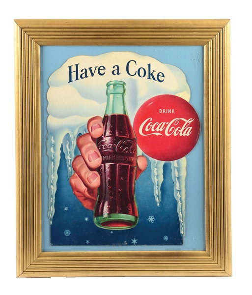 NEW OLD STOCK "HAVE A COKE" COCA-COLA CARDBOARD LITHOGRAPH SIGN.
