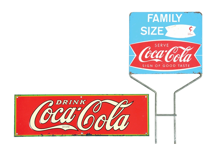 COLLECTION OF TWO COCA-COLA TIN SIGNS.