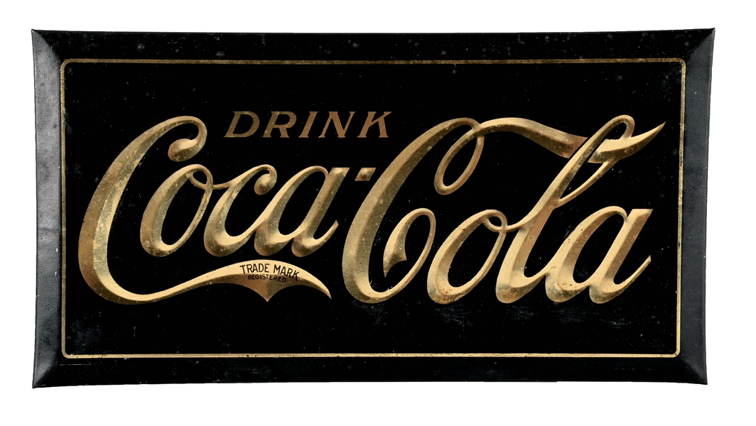 DRINK COCA-COLA TIN OVER CARDBOARD SIGN.