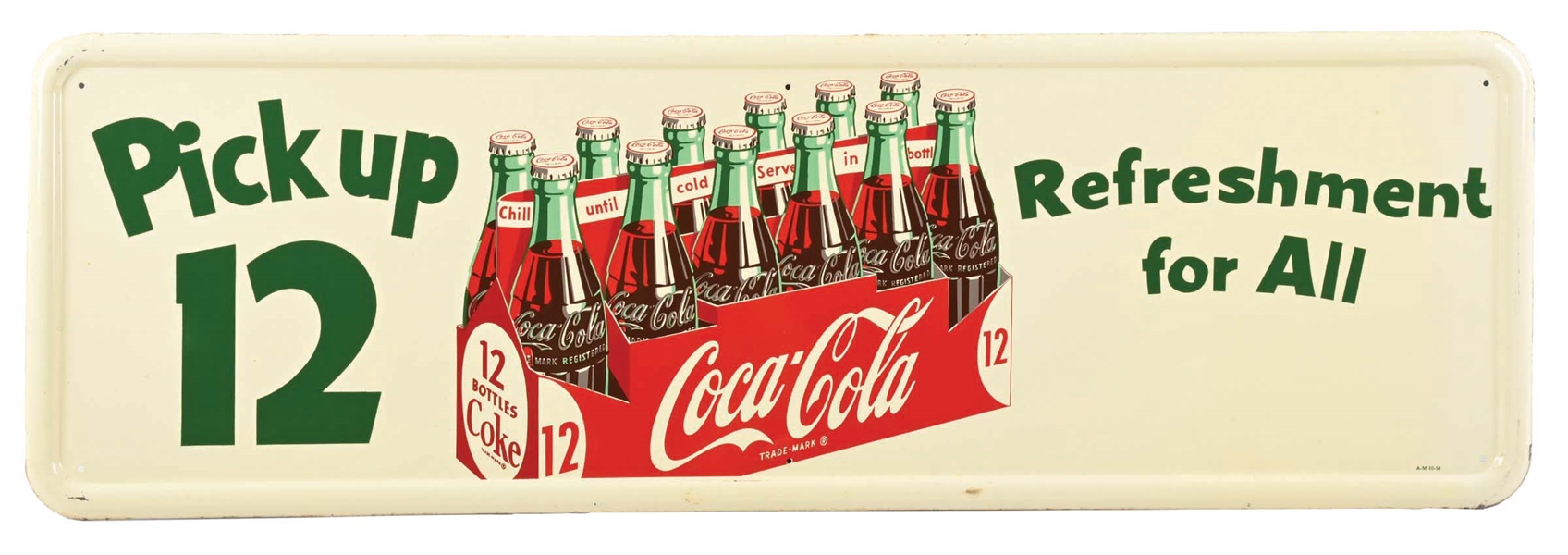 COCA-COLA "PICK UP 12 FOR HOME REFRESHMENT" SELF-FRAMED TIN SIGN.