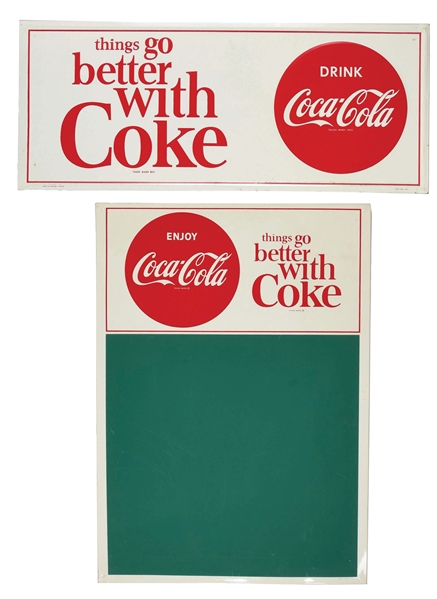 COLLECTION OF 2 TIN COCA-COLA SIGNS.