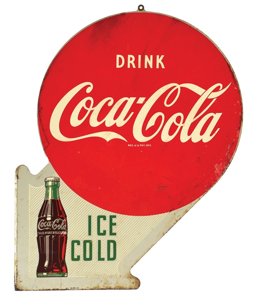 "DRINK COCA-COLA ICE COLD" TIN FLANGE SIGN.
