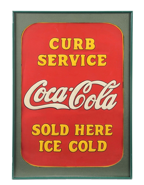 "CURB SERVICE" COCA-COLA EMBOSSED TIN SIGN.