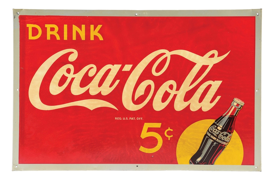 "DRINK COCA-COLA" SUNSPOT SINGLE-SIDED TIN SIGN.