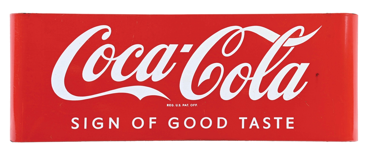 "SIGN OF GOOD TASTE" COCA-COLA PORCELAIN SLED SIGN.