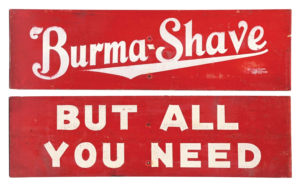 COLLECTION OF 2 BURMA-SHAVE WOODEN WAGON SIGNS.