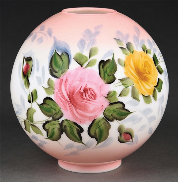 PINK AND WHITE GLOBE LAMP SHADE W/ ROSES DÉCOR.