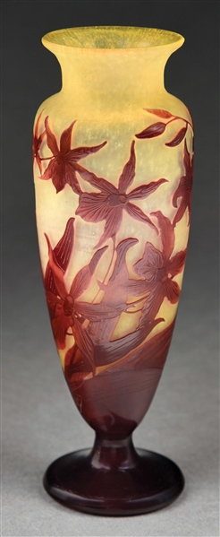 GALLE CAMEO-CUT RED FLORAL VASE.