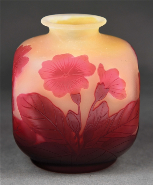 GALLE SQUARE CAMEO-CUT FLORAL VASE.