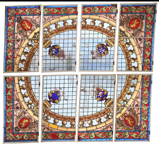 EIGHT PANEL STAINED GLASS CEILING.
