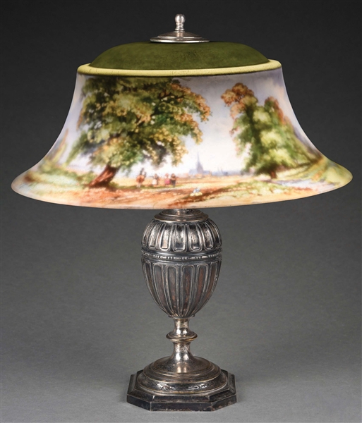 PAIRPOINT REVERSE PAINTED SCENIC TABLE LAMP.