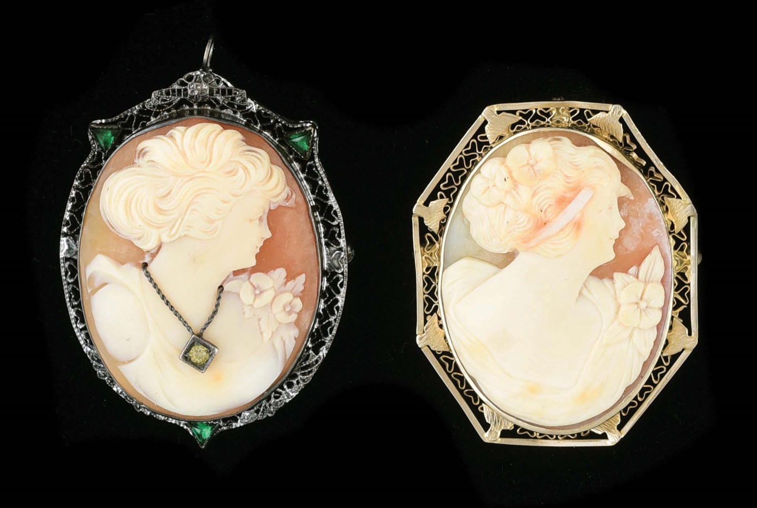 LOT OF 2: CAMEO PINS/BROOCHES.