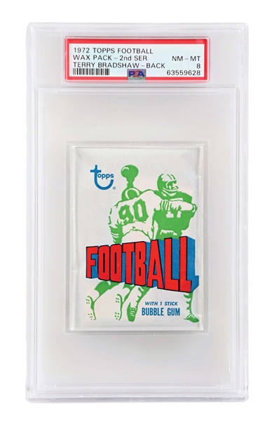 1972 TOPPS FOOTBALL 2ND SERIES WAX PACK WITH TERRY BRADSHAW - PSA 8.
