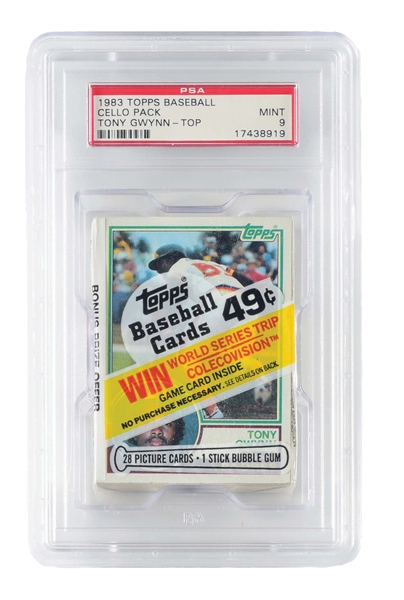 1983 TOPPS CELLO PACK WITH TONY GWYNN ROOKIE AND NOLAN RYAN - PSA 9.