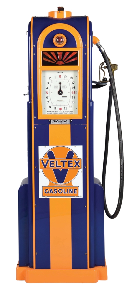 WAYNE MODEL #60 GAS PUMP RESTORED IN VELTEX GASOLINE. 