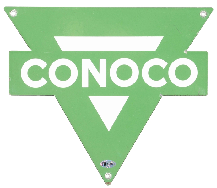 CONOCO GASOLINE PORCELAIN PUMP PLATE TRIANGLE SIGN.