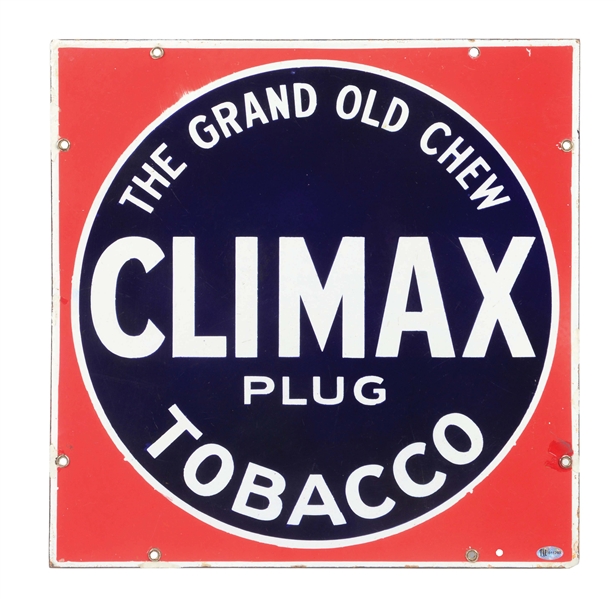 CLIMAX PLUG TOBACCO "THE GRAND OLD CHEW" PORCELAIN SIGN.