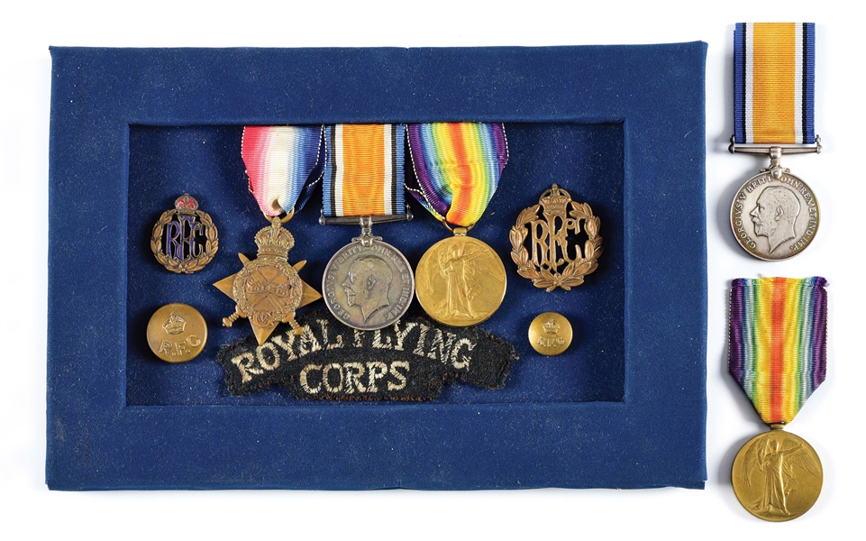 LOT OF 3: BRITISH WWI ROYAL FLYING CORPS AND RAF NAMED MEDALS WITH 1 GROUPING.