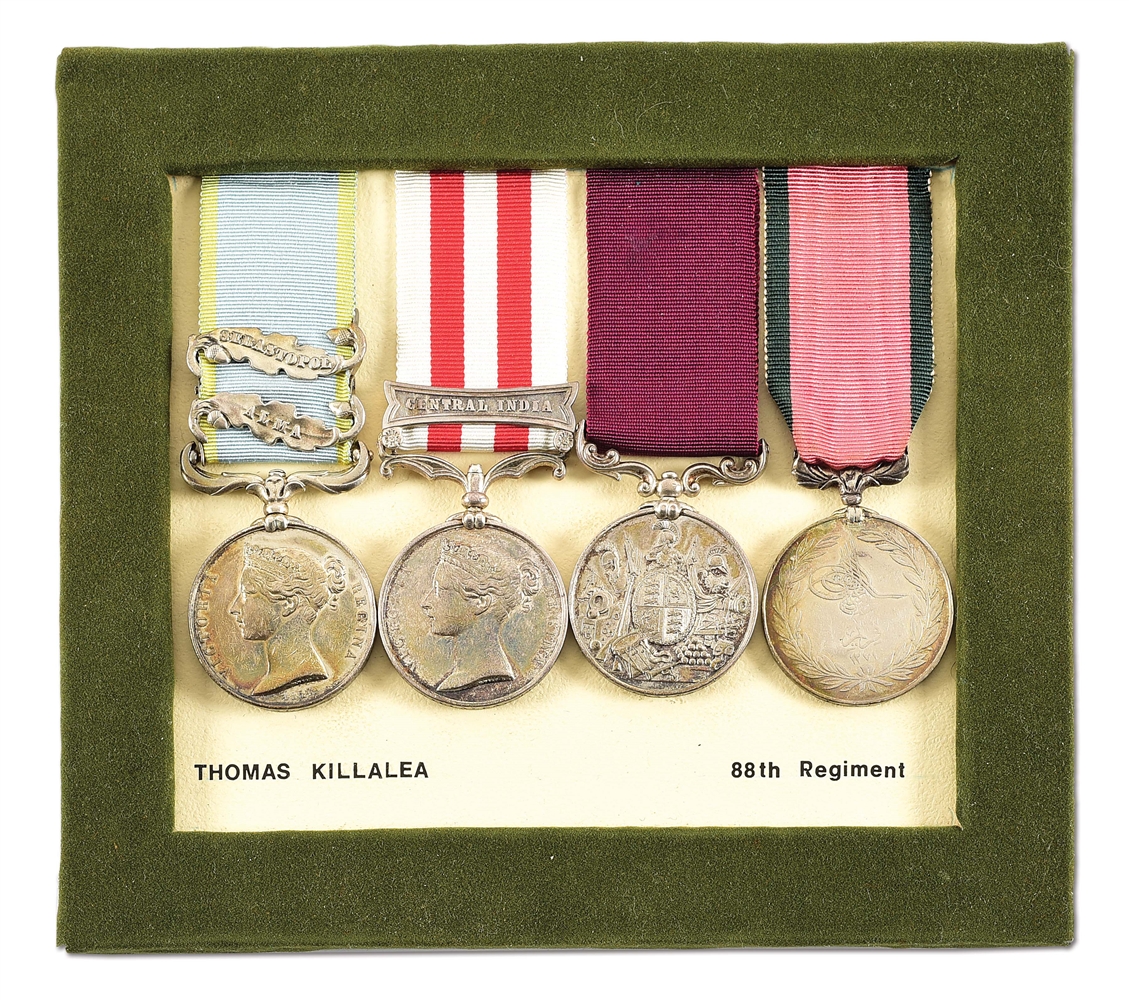 BRITISH CRIMEAN WAR MEDAL BAR WITH INDIAN MUTINY MEDAL, 88TH FOOT CONNAUGHT RANGERS.